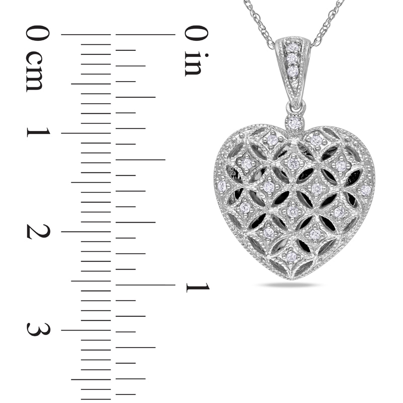 0.14 CT. T.W. Diamond Lattice Heart Locket in 10K White Gold - 17"