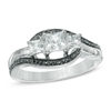 Princess-Cut Lab-Created White Sapphire and Black Diamond Accent Three Stone Swirl Ring in Sterling Silver