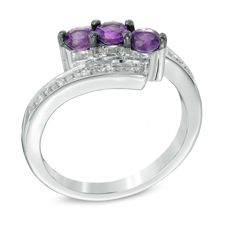 Main Image 2 of Amethyst and Diamond Accent Three Stone Bypass Ring in Sterling Silver
