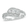 Thumbnail Image 1 of Lab-Created White Sapphire and Diamond Accent Three Stone Ribbon Ring in Sterling Silver