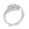 Thumbnail Image 2 of Lab-Created White Sapphire and Diamond Accent Three Stone Ribbon Ring in Sterling Silver