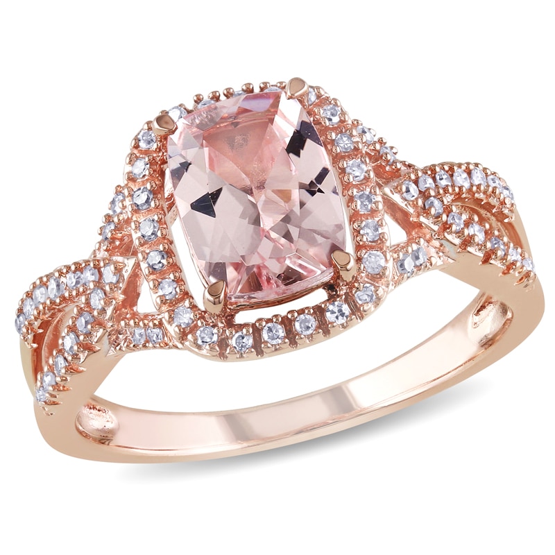 Cushion-Cut Morganite and 0.17 CT. T.W. Diamond Ring in 10K Rose Gold