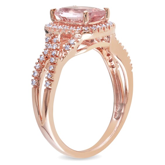 Cushion-Cut Morganite and 0.17 CT. T.W. Diamond Ring in 10K Rose Gold