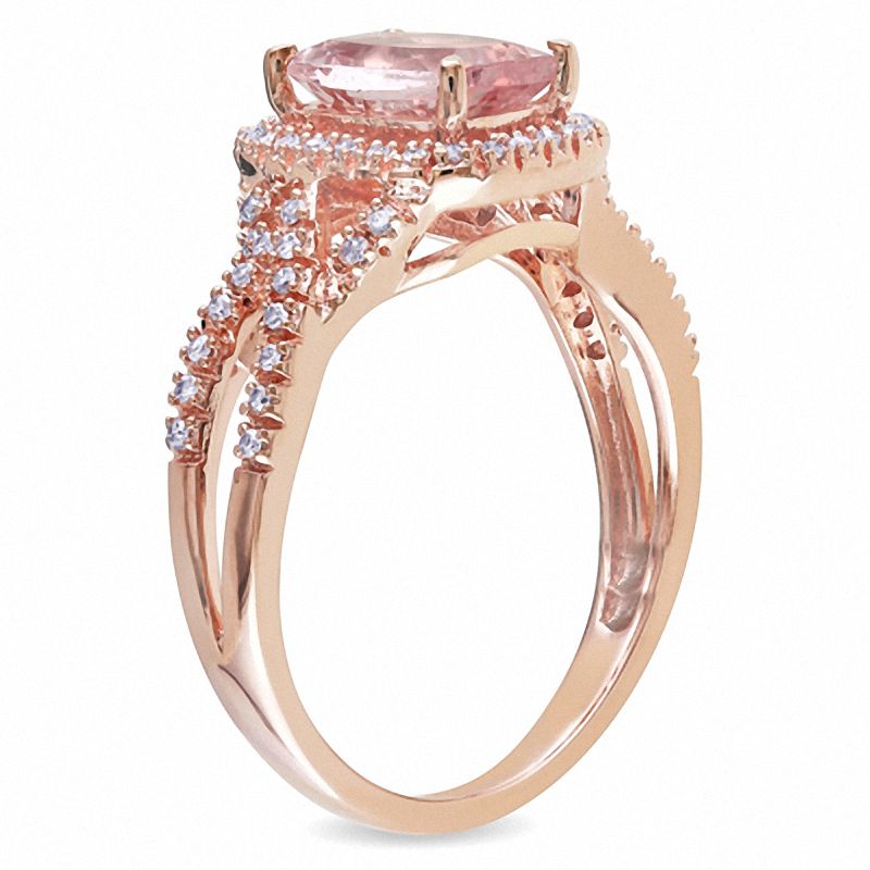 Cushion-Cut Morganite and 0.17 CT. T.W. Diamond Ring in 10K Rose Gold