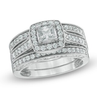 1.00 CT. T.W. Princess-Cut Diamond Frame Three Piece Bridal Set in 14K White Gold