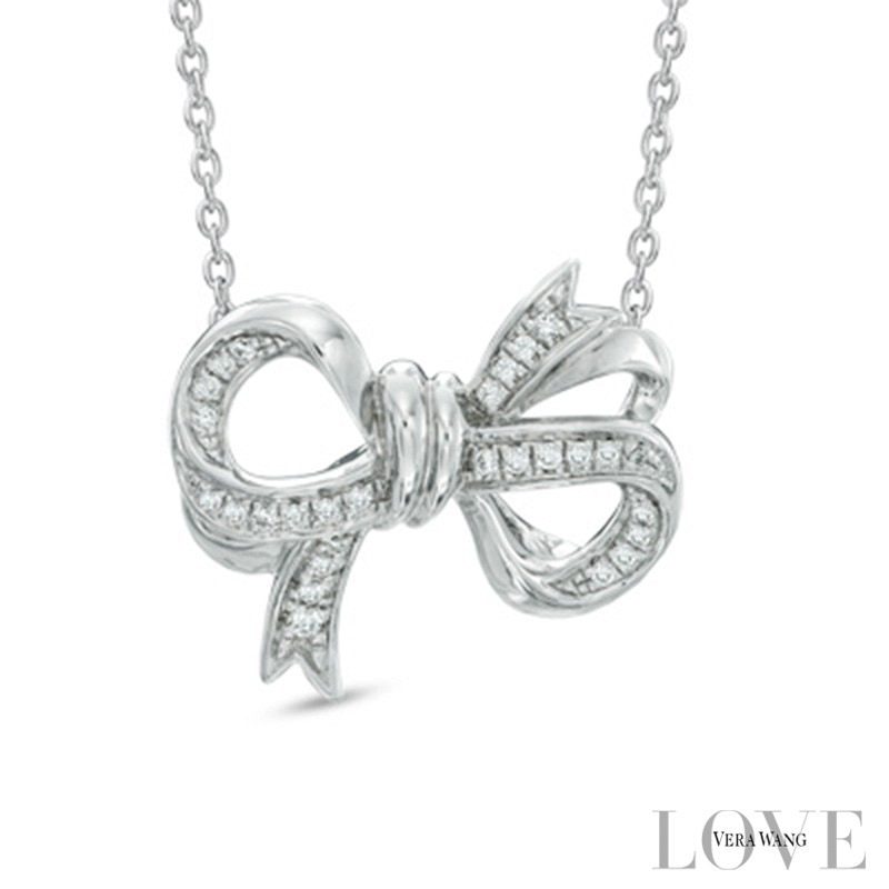 Vera Wang Love Collection 0.19 CT. T.W. Diamond Bow Necklace in Sterling Silver