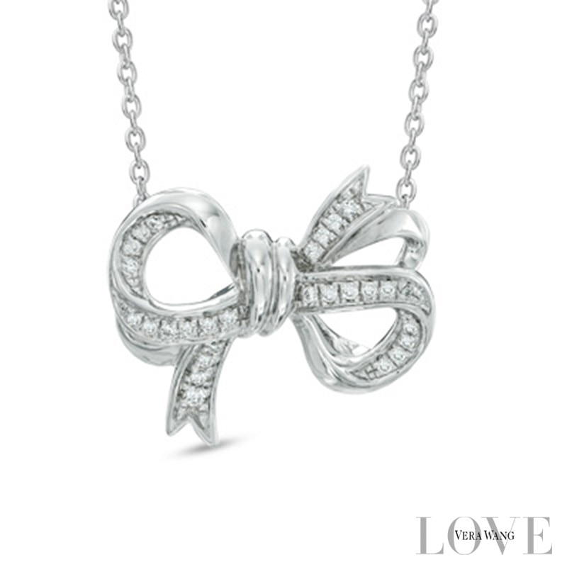 Vera Wang Love Collection 0.19 CT. T.W. Diamond Bow Necklace in Sterling Silver|Peoples Jewellers