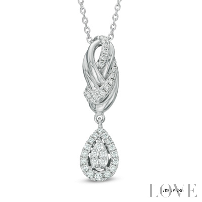 Vera Wang Love Collection 0.30 CT. T.W. Diamond Knot Drop Pendant in 14K White Gold