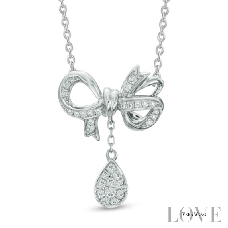 Vera Wang Love Collection 0.19 CT. T.W. Diamond Bow with Teardrop Necklace in Sterling Silver|Peoples Jewellers