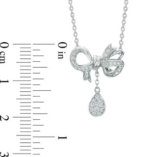 Vera Wang Love Collection 0.19 CT. T.W. Diamond Bow with Teardrop Necklace in Sterling Silver