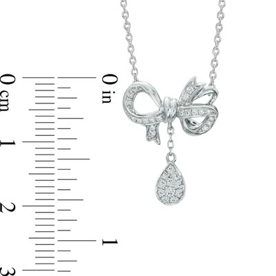 Vera Wang Love Collection 0.19 CT. T.W. Diamond Bow with Teardrop Necklace in Sterling Silver