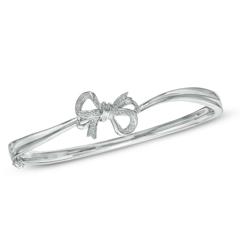 Vera Wang Love Collection 0.12 CT. T.W. Diamond Bow Bangle in Sterling Silver