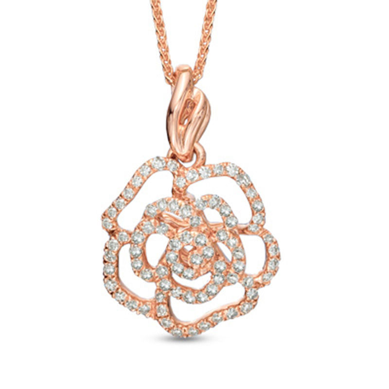 Main Image 1 of Vera Wang Love Collection 0.25 CT. T.W. Diamond Rose Pendant in 14K Rose Gold