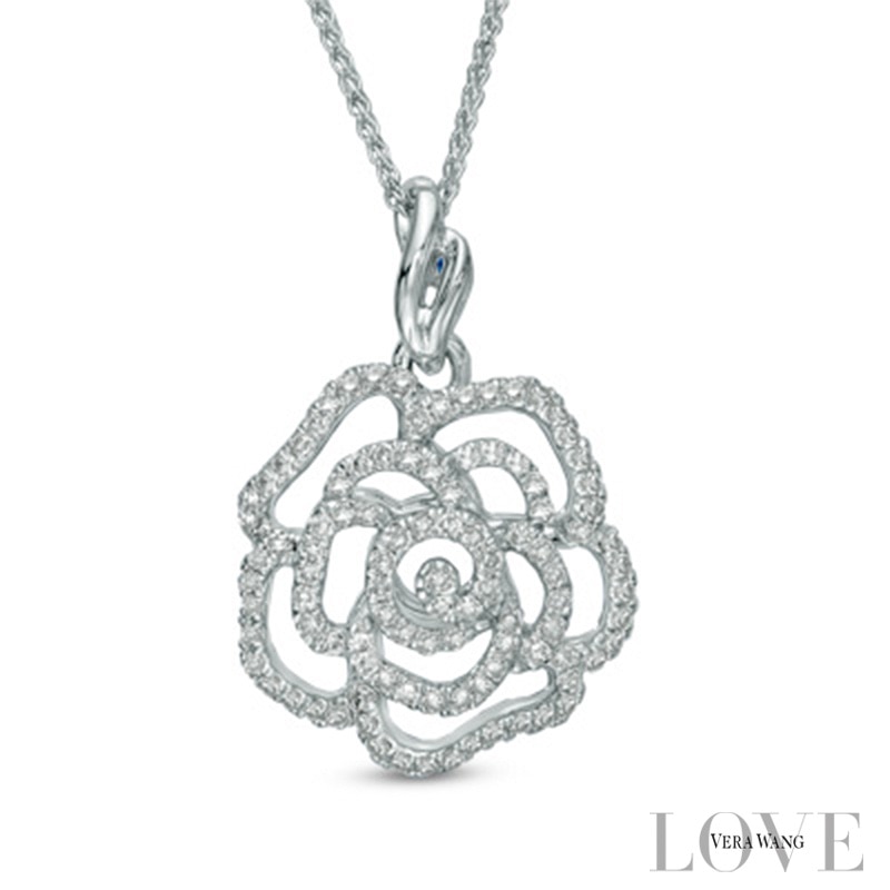 Vera Wang Love Collection 0.30 CT. T.W. Diamond Rose Pendant in 14K White Gold