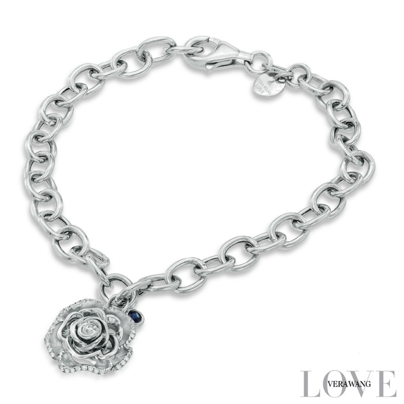 Vera Wang Love Collection 0.18 CT. T.W. Diamond Rose Charm Bracelet in Sterling Silver - 7.5"|Peoples Jewellers