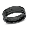 Thumbnail Image 0 of Triton Men's 8.0mm Bevelled Edge Grooved Comfort-Fit Wedding Band in Tungsten Carbide with Black IP - Size 10