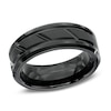 Thumbnail Image 1 of Triton Men's 8.0mm Bevelled Edge Grooved Comfort-Fit Wedding Band in Tungsten Carbide with Black IP - Size 10