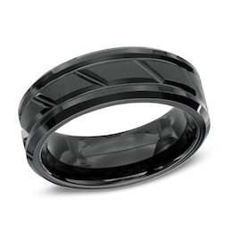 Triton Men's 8.0mm Bevelled Edge Grooved Comfort-Fit Wedding Band in Tungsten Carbide with Black IP - Size 10