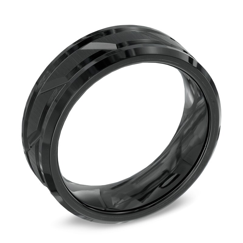 Main Image 2 of Triton Men's 8.0mm Bevelled Edge Grooved Comfort-Fit Wedding Band in Tungsten Carbide with Black IP - Size 10