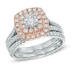 1.45 CT. T.W. Certified Canadian Diamond Double Frame Bridal Set in 14K Two-Tone Gold (I/I2)