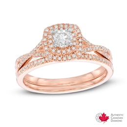 0.45 CT. T.W. Certified Canadian Diamond Double Frame Bridal Set in 14K Rose Gold (I/I2)