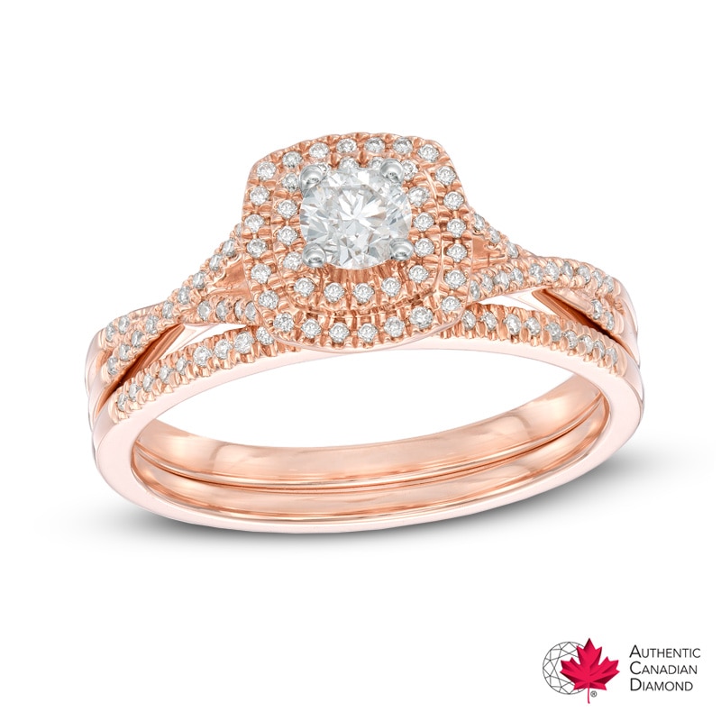 0.45 CT. T.W. Certified Canadian Diamond Double Frame Bridal Set 14K Rose Gold (I/I2)