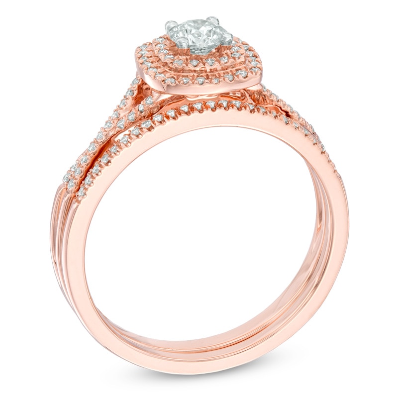 Main Image 2 of 0.45 CT. T.W. Certified Canadian Diamond Double Frame Bridal Set in 14K Rose Gold (I/I2)