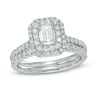 Thumbnail Image 0 of 1.45 CT. T.W. Certified Canadian Emerald-Cut Diamond Double Frame Bridal Set in 14K White Gold (I/I1)