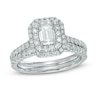 Thumbnail Image 1 of 1.45 CT. T.W. Certified Canadian Emerald-Cut Diamond Double Frame Bridal Set in 14K White Gold (I/I1)