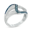 Thumbnail Image 1 of 0.13 CT. T.W. Enhanced Blue and White Diamond Linear Wave Ring in Sterling Silver