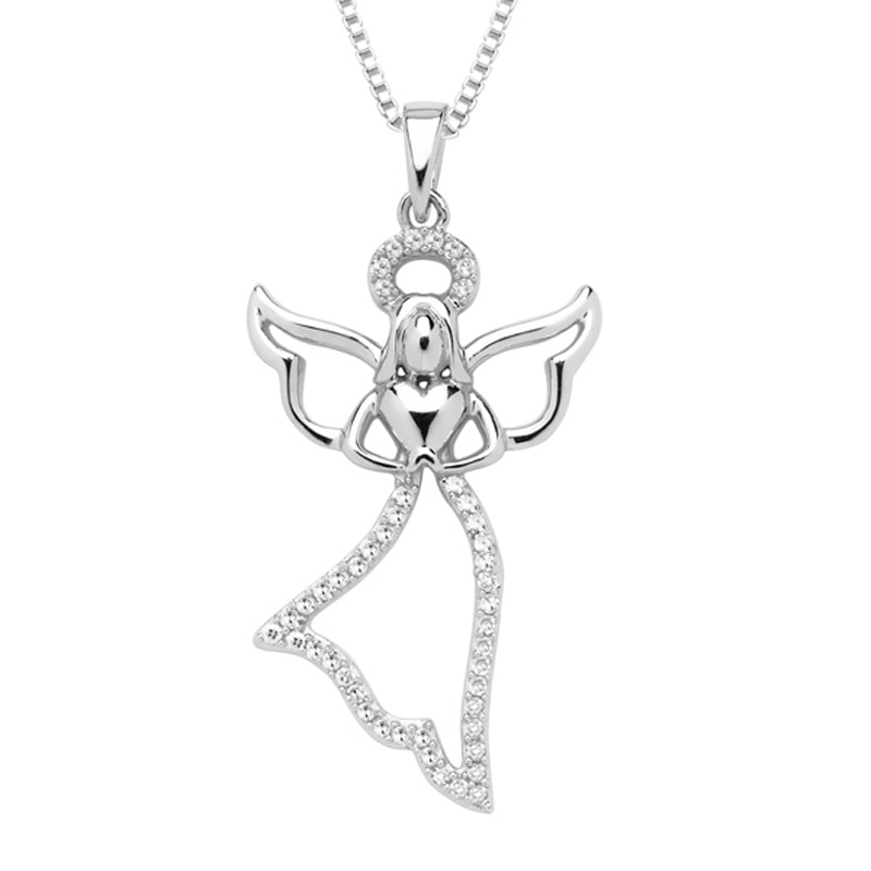 Diamond Accent Angel with Halo and Wings Pendant in 10K White Gold