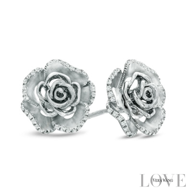 Vera Wang Love Collection 0.19 CT. T.W. Diamond Rose Stud Earrings in Sterling Silver|Peoples Jewellers