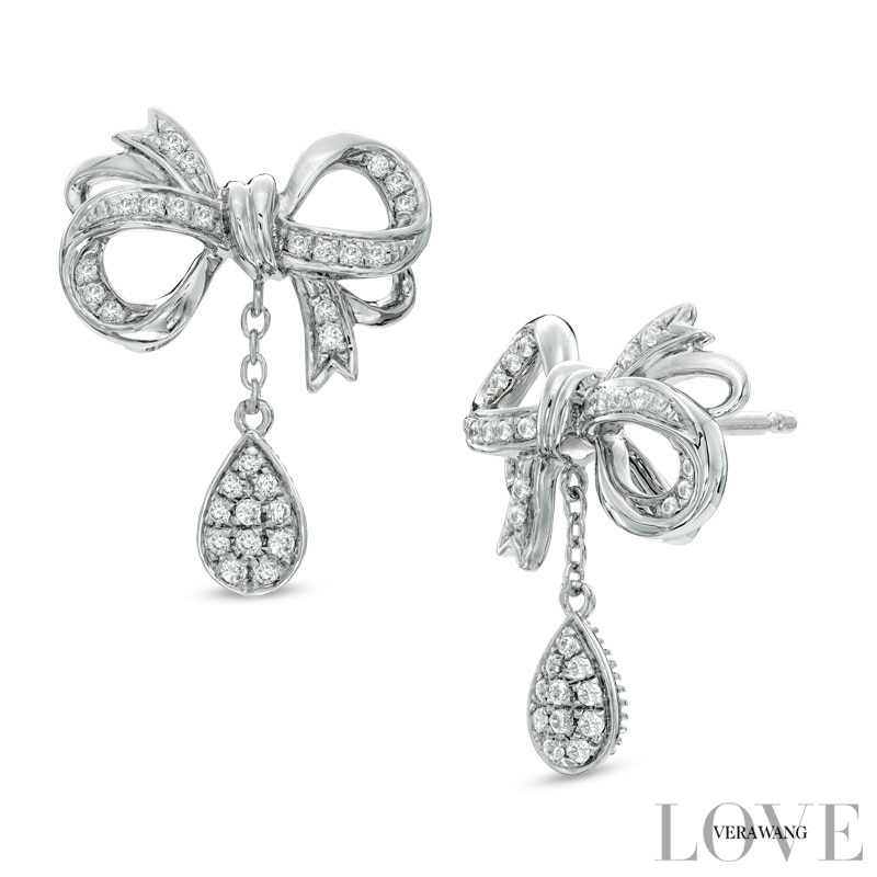 Vera Wang Love Collection 0.23 CT. T.W. Diamond Bow Drop Earrings in Sterling Silver