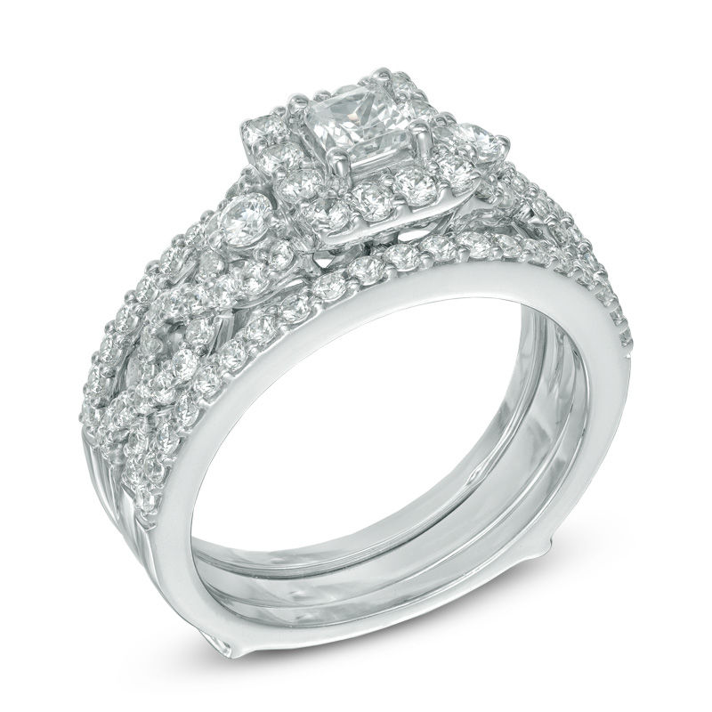 1.25 CT. T.W. Princess-Cut Diamond Frame Twist Shank Bridal Set 14K White Gold