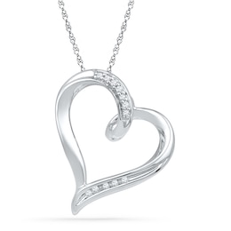 Diamond Accent Tilted Heart Pendant in 10K White Gold