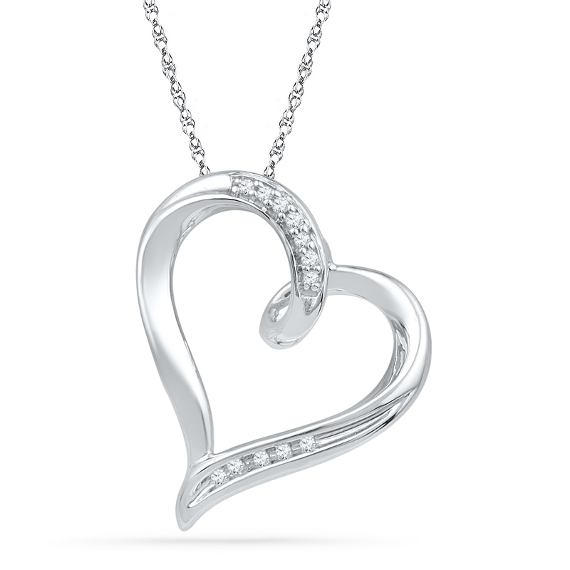 Diamond Accent Tilted Heart Pendant in 10K Gold|Peoples Jewellers