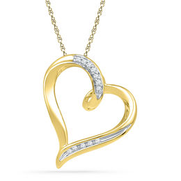Diamond Accent Tilted Heart Pendant in 10K Gold