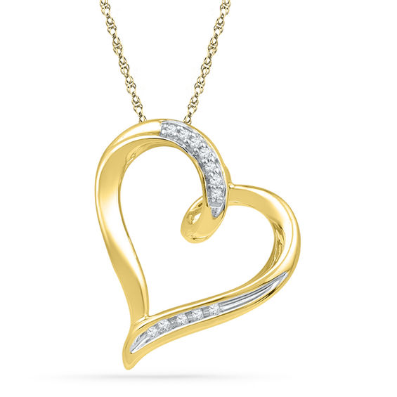 Diamond Accent Tilted Heart Pendant in 10K Gold Peoples Jewellers