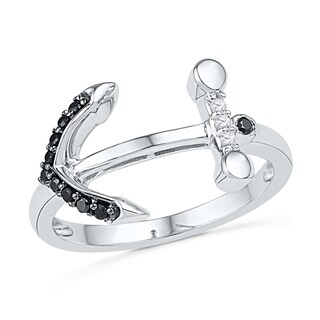 0.10 CT. T.W. Enhanced Black and White Diamond Sideways Anchor Ring in Sterling Silver