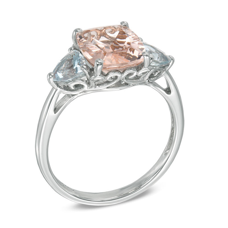 Cushion-Cut Morganite and Aquamarine Ring 10K White Gold