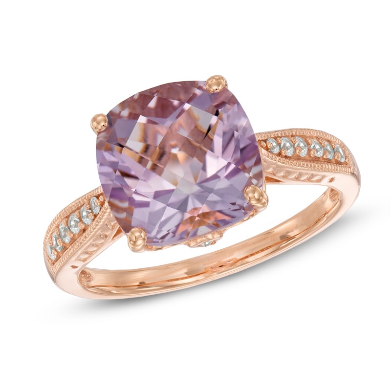 Rose de France Amethyst and Lab-Created White Sapphire Ring in Sterling Silver with 14K Rose Gold Plate