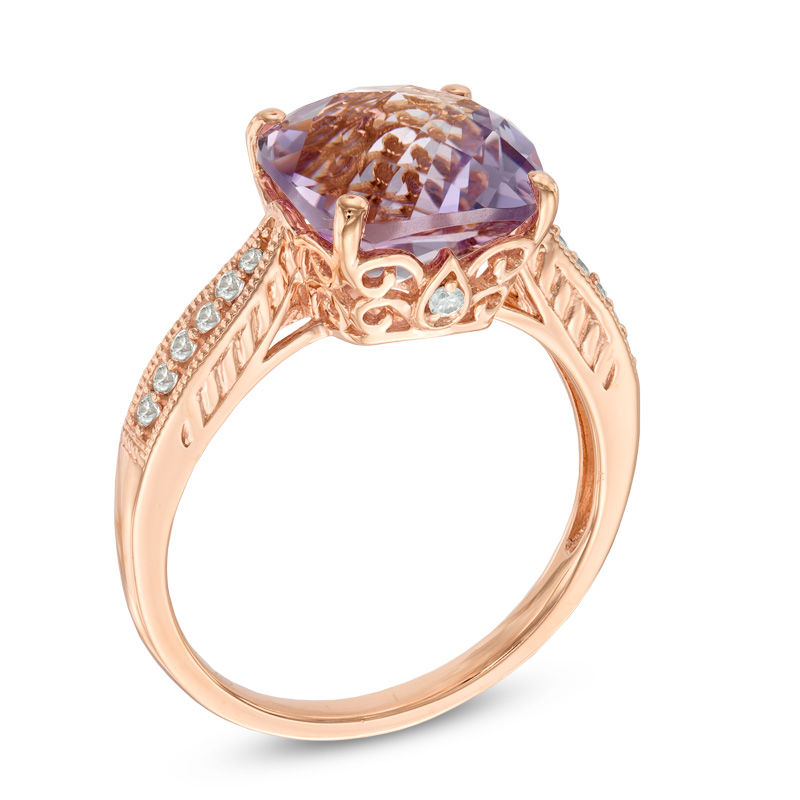 Rose de France Amethyst and Lab-Created White Sapphire Ring in Sterling Silver with 14K Rose Gold Plate