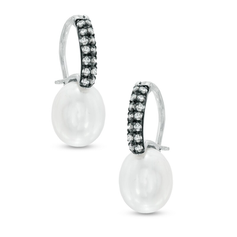 6.5 - 7.0mm Cultured Freshwater Pearl and Diamond Accent Drop Earrings in 10K White Gold|Peoples Jewellers