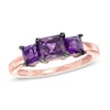 Thumbnail Image 1 of Princess-Cut Amethyst Three Stone Ring in 10K Rose Gold
