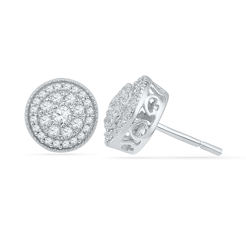 0.50 CT. T.W. Diamond Cluster Frame Stud Earrings in 10K White Gold|Peoples Jewellers