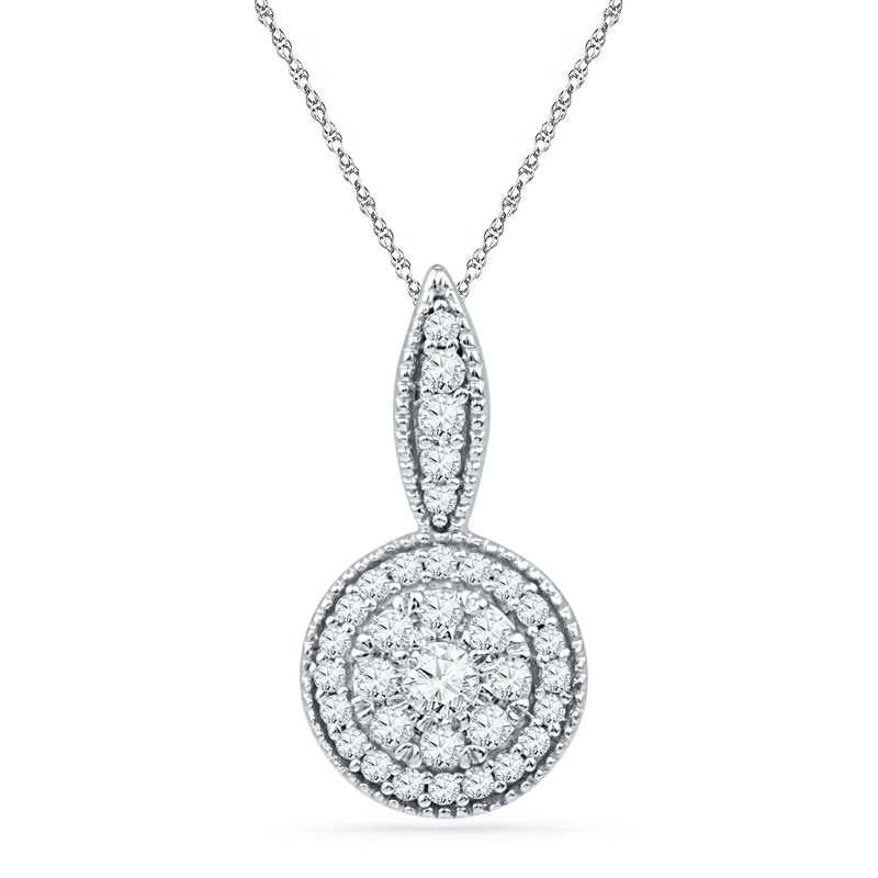 0.33 CT. T.W. Diamond Cluster Frame Drop Pendant in 10K White Gold|Peoples Jewellers