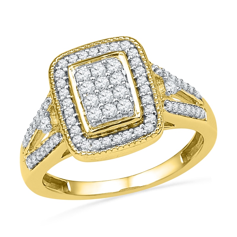 0.50 CT. T.W. Diamond Rectangular Cluster Frame Ring in 10K Gold