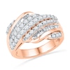 1.00 CT. T.W. Baguette and Round Diamond Rolling Wave Band in 10K Rose Gold
