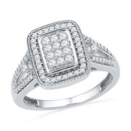 0.50 CT. T.W. Diamond Rectangular Cluster Frame Ring in 10K White Gold
