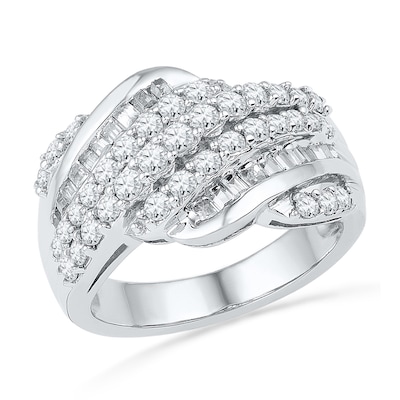 1.00 CT. T.W. Baguette and Round Diamond Rolling Wave Band in 10K Gold